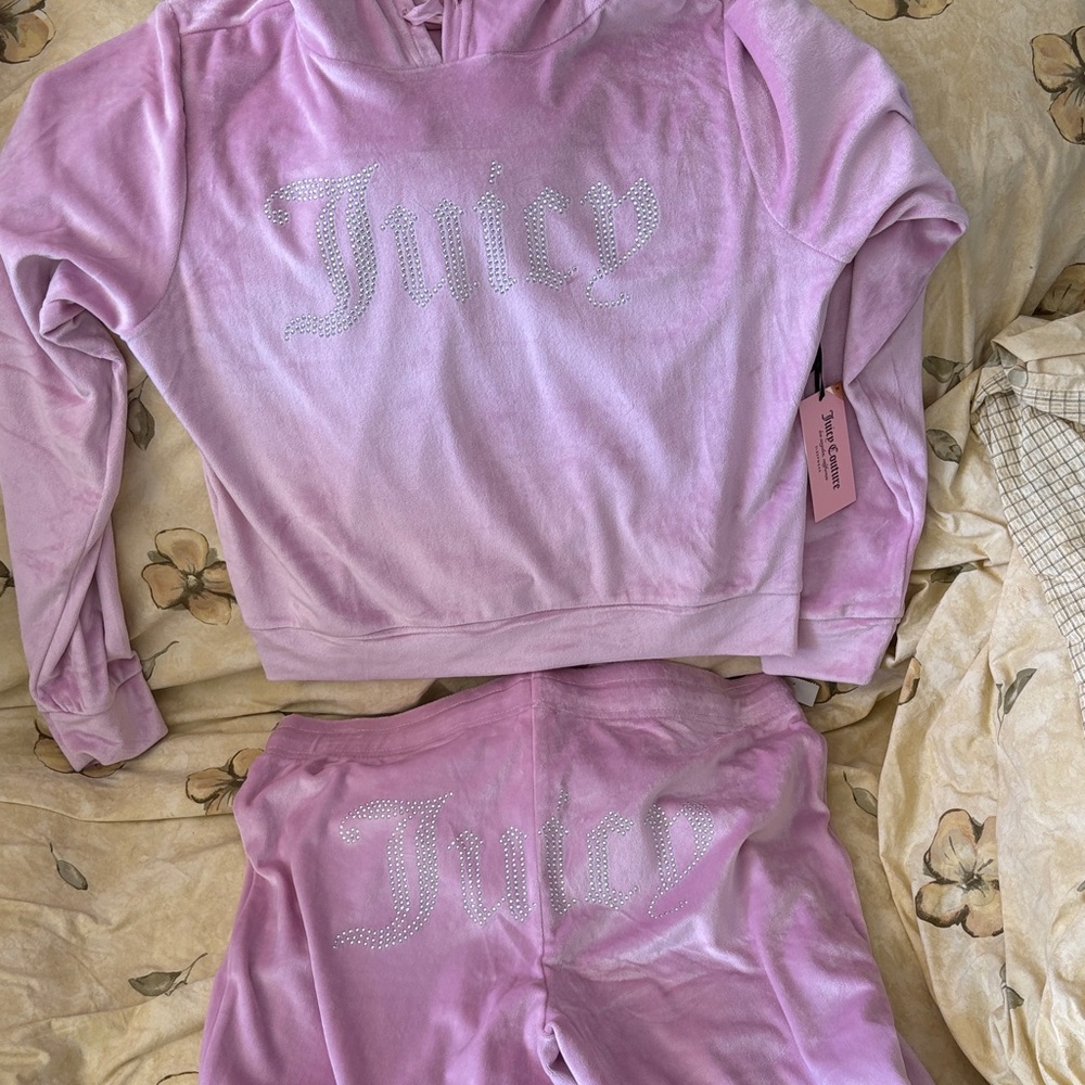 Juicy Couture Pink Velour Rhinestone Logo Tracksuit Set